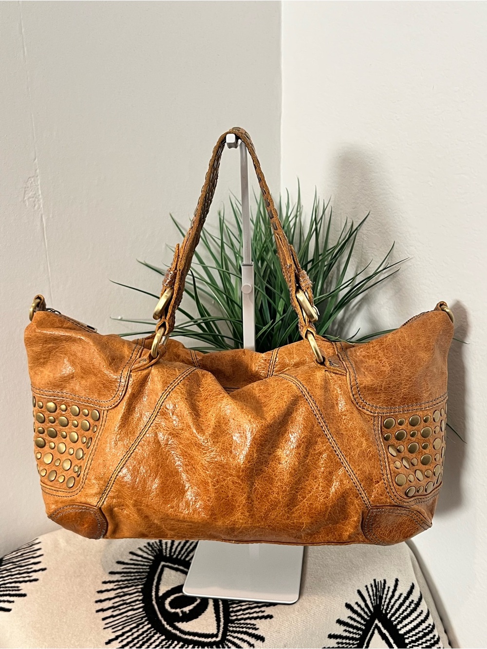 Y2K Steven by Steve Madden Leather Studded Hobo Shoulder Handbag